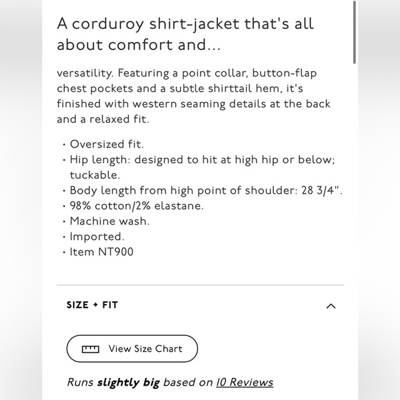 Madewell Corduroy Relaxed Shirt-Jacket in Winter White size XS oversized Shacket - Picture 5 of 11